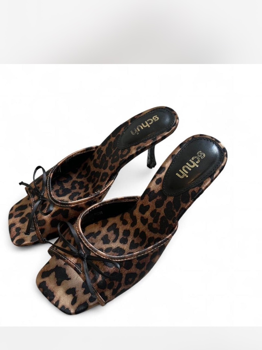 Schuh Leopard Print Bow Kitten Heel Sandals - Brown